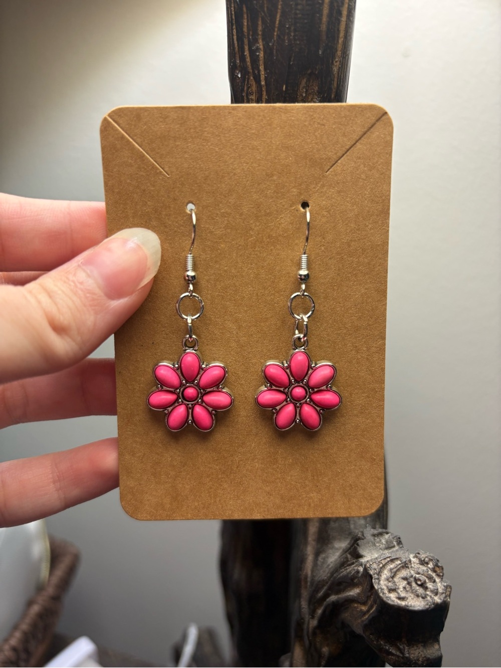 Pink Flower Western Earrings